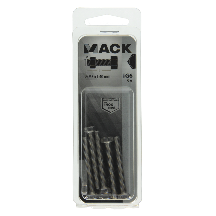 Mack 1019840 - tapbout + moer roestvrijstaal 5 st m5x40 | 10 stuks