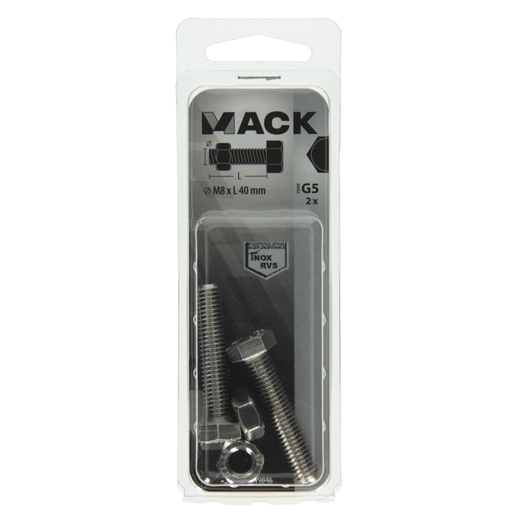 Mack 1019846 - tapbout + moer roestvrijstaal 2 st m8x40 | 10 stuks