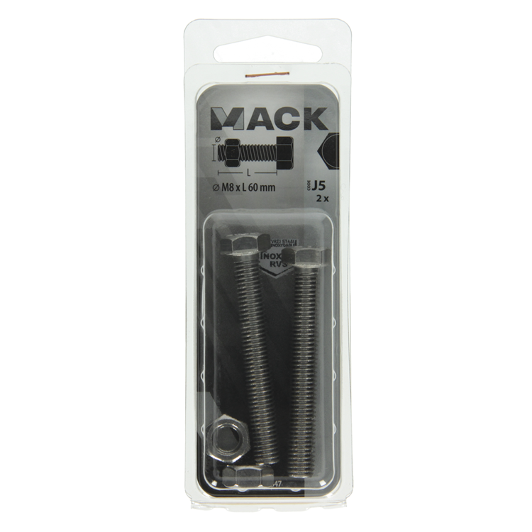 Mack 1019847 - tapbout + moer roestvrijstaal 2 st m8x60 | 10 stuks