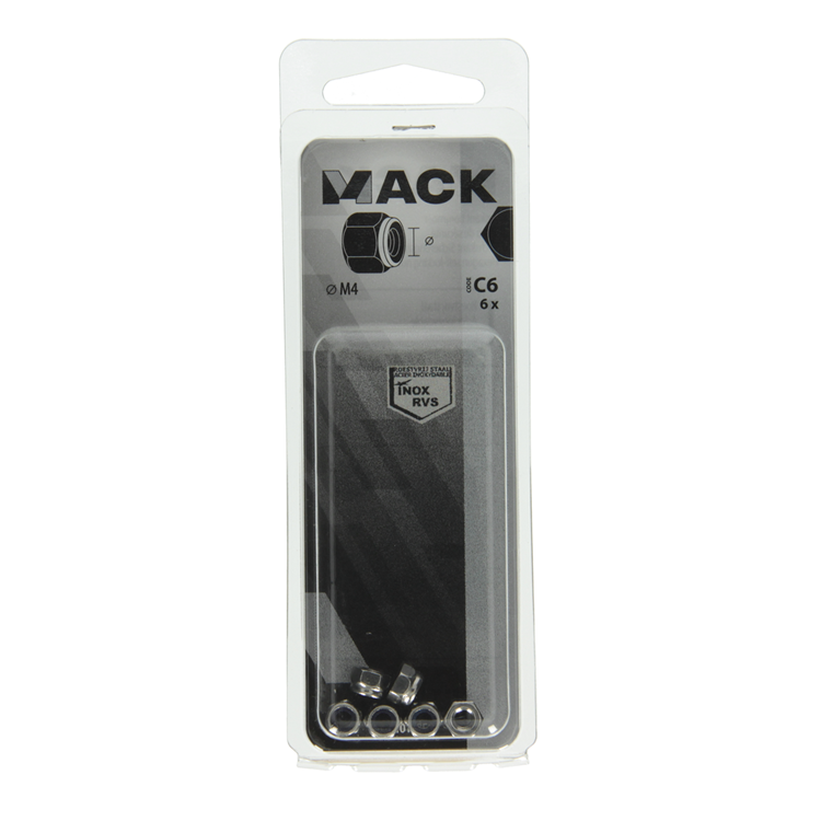 Mack 1019856 - zeskant borgmoer inox a2 6 st m 4 | 10 stuks