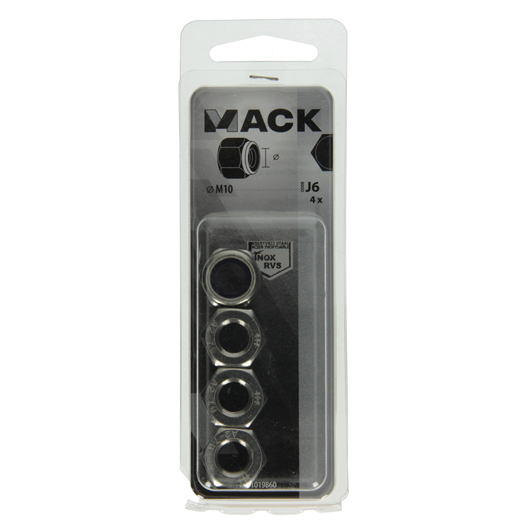 Mack 1019860 - zeskant borgmoer inox a2 4 st m 10 | 10 stuks