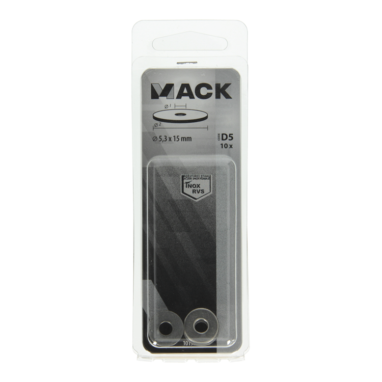Mack 1019877 - carrosserie sluitring inox a2 10 st 5,3x15 | 10 stuks
