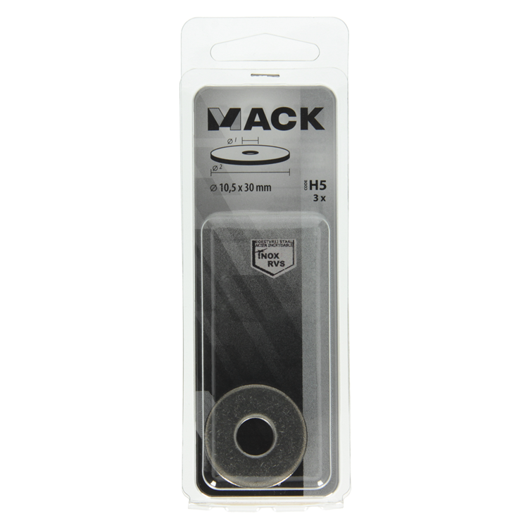 Mack 1019880 - carrosserie sluitring inox a2 3 st 10,5x30 | 10 stuks