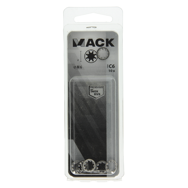 Mack 1019883 - tandveerring inox a2 10 st m6 | 10 stuks