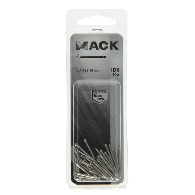 Mack 1019889 - nagel ronde kop inox a2 40 st 1,6 x 20 mm | 10 stuks