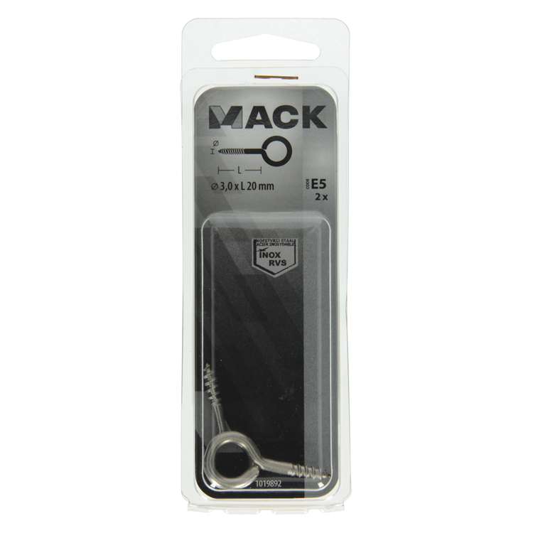Mack 1019892 - schroefoog roestvrijstaal 2 st 3,0 x 20 mm | 10 stuks
