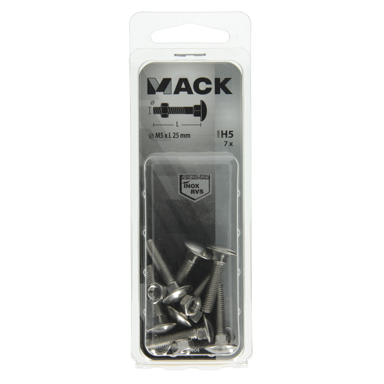Mack 1019904 - houtbout + moer roestvrijstaal 7 st m5x25 mm | 10 stuks