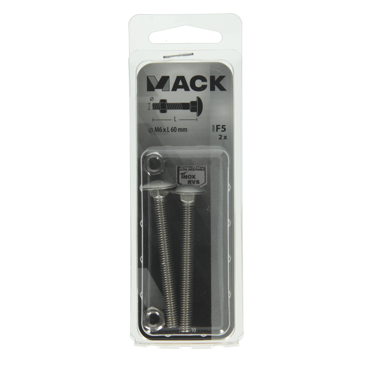 Mack 1019910 - houtbout + moer roestvrijstaal 2 st m6 x 60 mm | 10 stuks