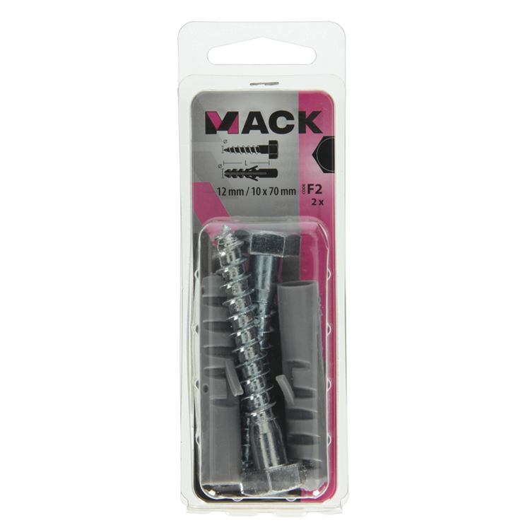 Mack 1017899 - plug + houtdraadbout polyeth 2 st 12 mm 10x70 mm | 5 stuks