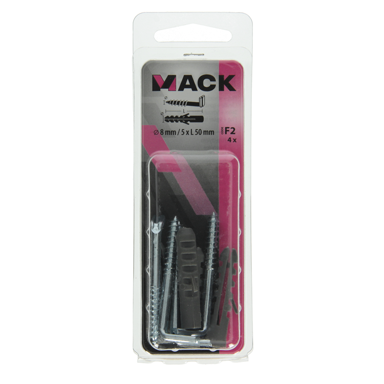 Mack 1017901 - plug + schroefduim polyeth 4 st 8mm 5x50mm | 5 stuks
