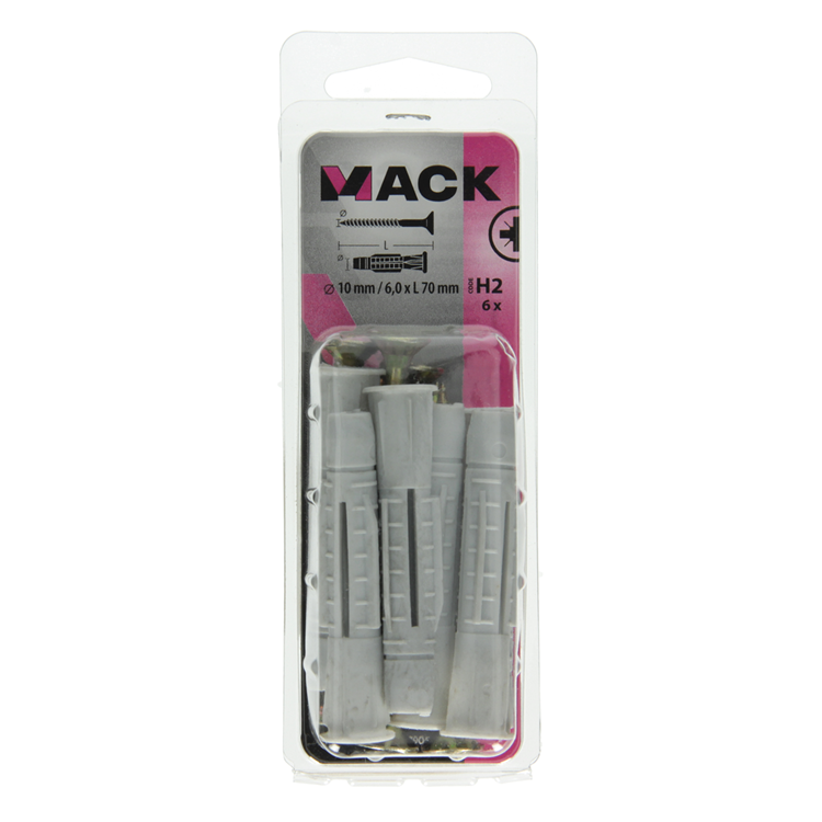 Mack 1017905 - universeelplug + schroef polyeth6 st 10mm 6,0x70mm | 5 stuks