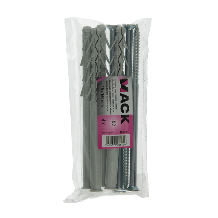 Mack 1019931 - kozijnplug lange exp. polyam. + schr 4st 10 x 160 mm | 5 stuks