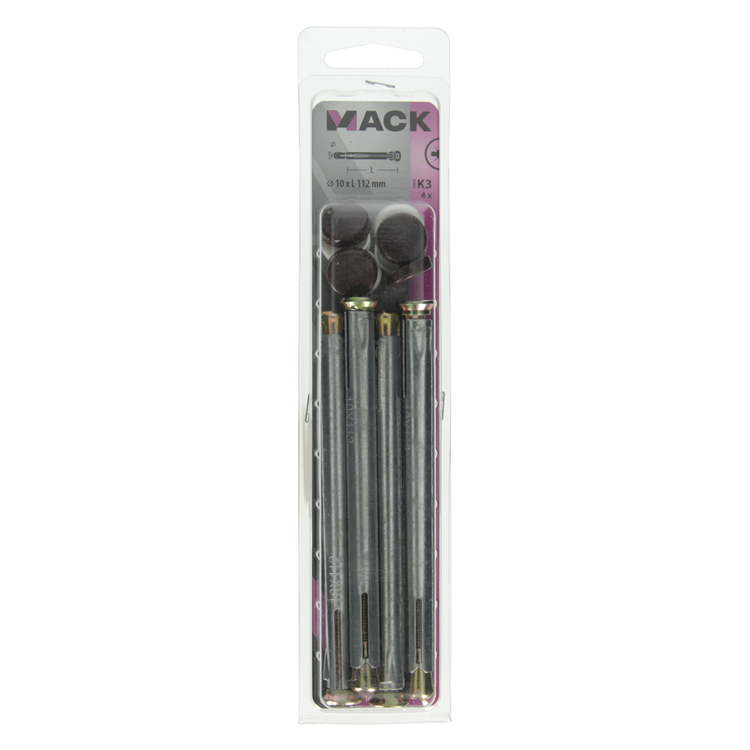 Mack 1017919 - metalen kozijnplug staal verzinkt 4 st 10 x 112 mm | 5 stuks