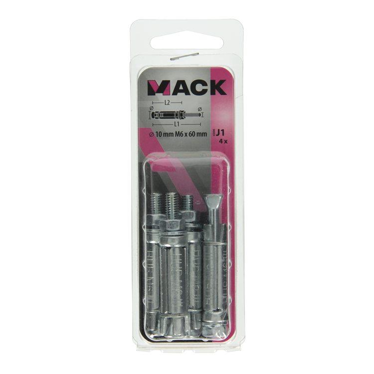 Mack 1019935 - keilbout met draadst. verzinkt 4 st m6 x 60 mm | 5 stuks