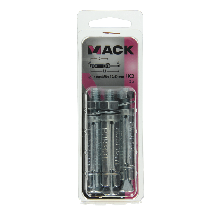 Mack 1019938 - keilbout met draadst. verzinkt 3 st m8x75 42mm | 5 stuks