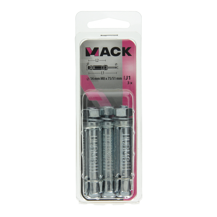 Mack 1019939 - keilbout met draadst. verzinkt3 st m8x75 51mm | 5 stuks