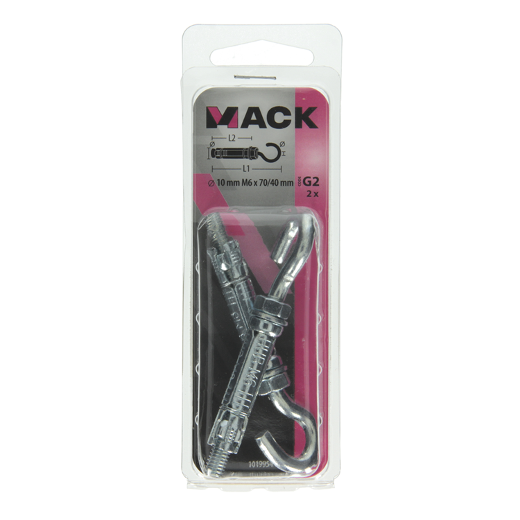 Mack 1019954 - keilbout schroefhaak verzinkt 2 st m6x70 10x40 | 5 stuks
