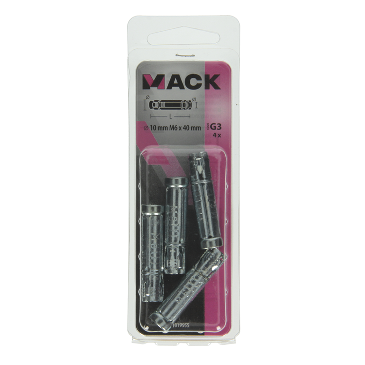 Mack 1019955 - keilbouthuls verzinkt 4 st m6 x 40 mm | 10 stuks