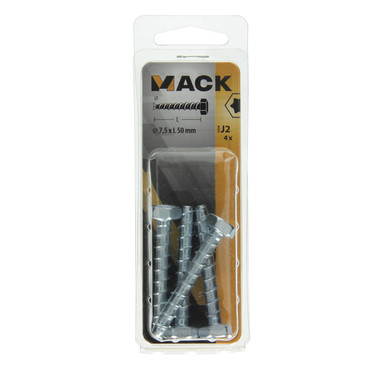 Mack 1019958 - betonschroef verzinkt 6kant 4st 7,5 x 50 mm | 5 stuks