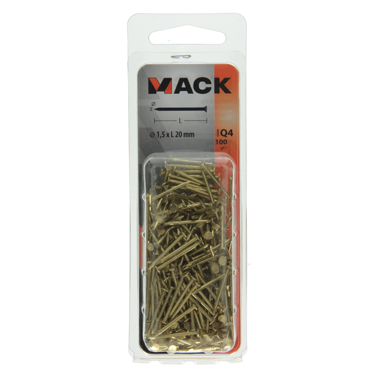 Mack 1017923 - nagel platte kop messing 100gr1,5 x 20 mm | 5 stuks