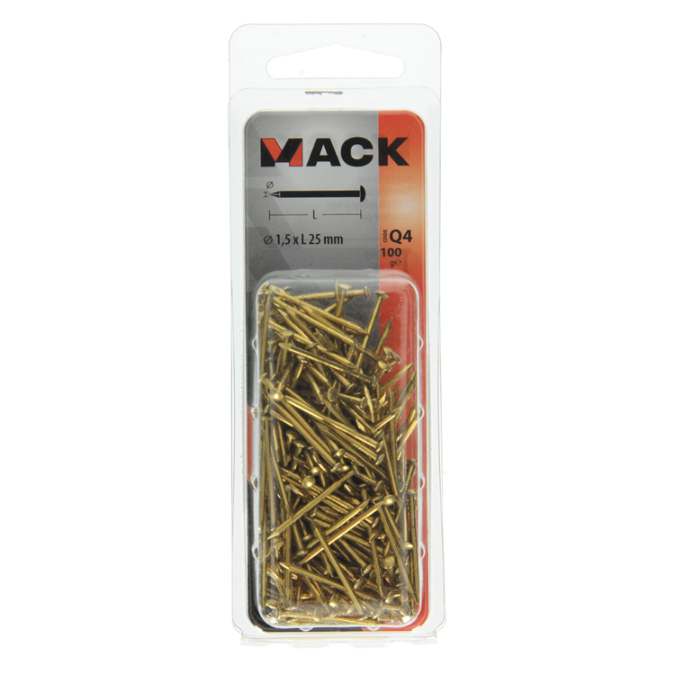 Mack 1017929 - nagel bolle kop messing 100 gr1,5 x 25 mm | 5 stuks