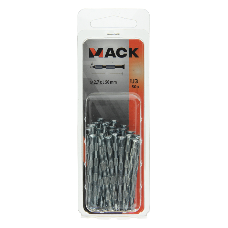 Mack 1017940 - stalen ribnagel vk st.gehard + verz 50st 2,7 x 50 mm | 10 stuks