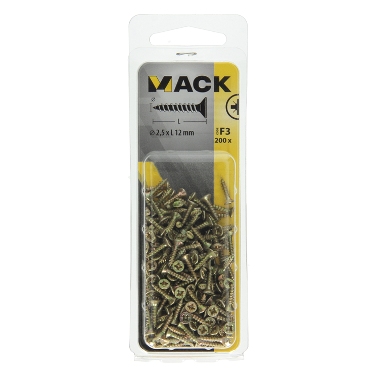 Mack 1017956 - spaanplaatschroef vz kop geelverz.200st 2,5 x 12 mm | 10 stuks