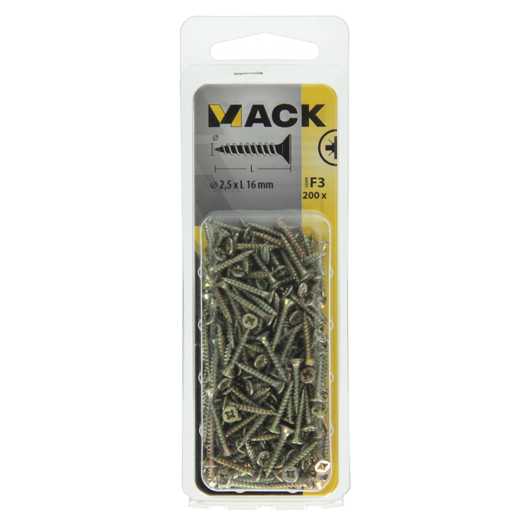 Mack 1017957 - spaanplaatschroef vz kop geelverz.200st 2,5 x 16 mm | 10 stuks