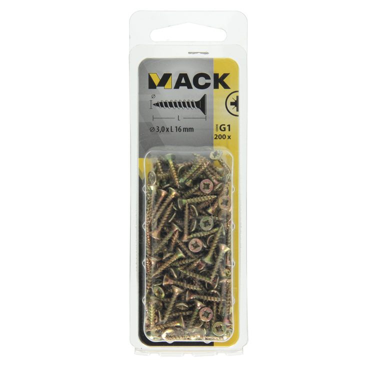 Mack 1017959 - spaanplaatschroef vz kop geelverz 200st 3,0 x 16 mm | 5 stuks