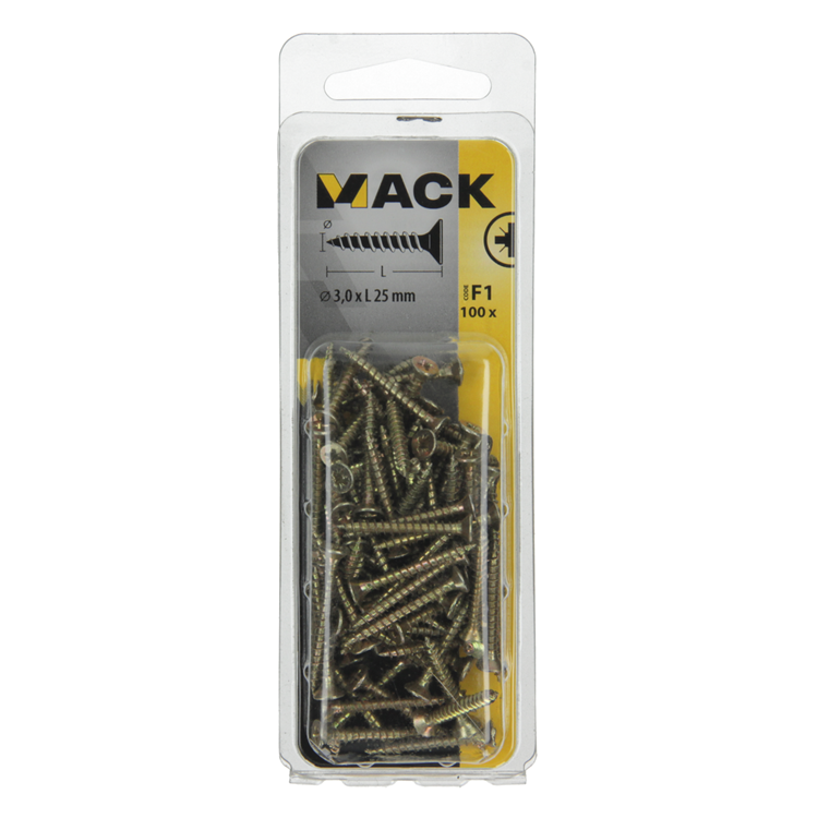 Mack 1017961 - spaanplaatschroef vz kop geelverz 100st 3,0 x 25 mm | 5 stuks