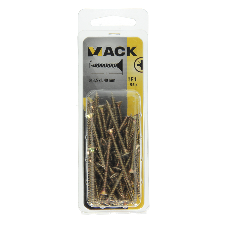 Mack 1017967 - spaanplaatschroef vz kop geelverz. 55st 3,5 x 40 mm | 5 stuks