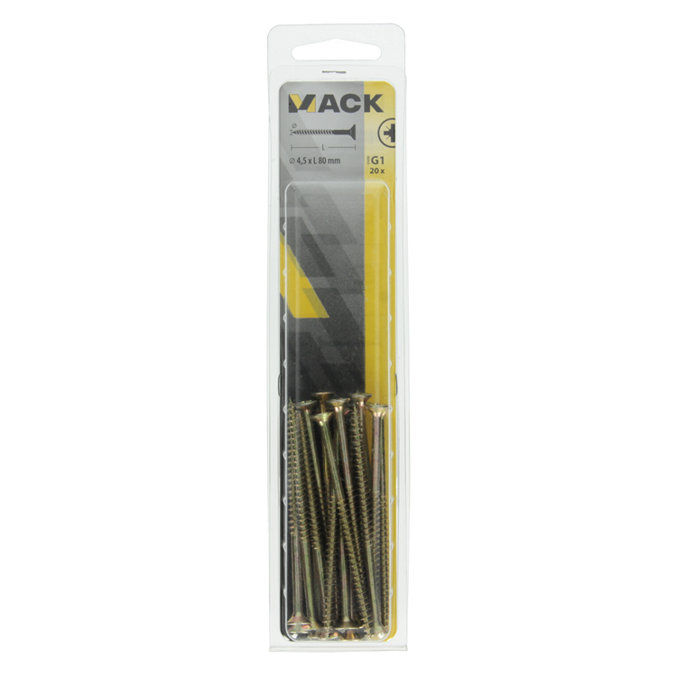 Mack 1017983 - spaanplaatschroef vz kop geelverz. 20st 4,5 x 80 mm | 5 stuks