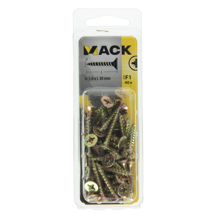 Mack 1017984 - spaanplaatschroef vz kop geelverz. 40st 5,0 x 30 mm | 5 stuks