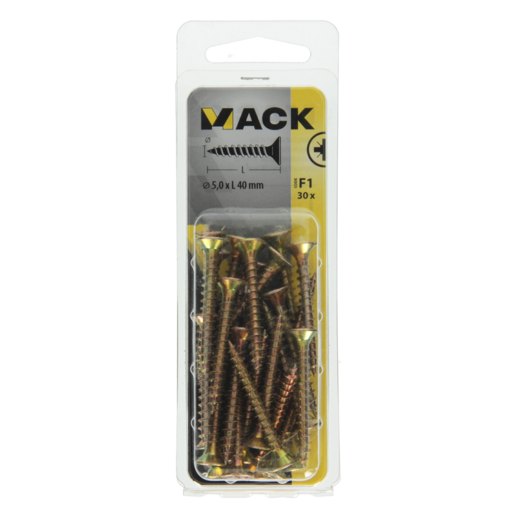 Mack 1017986 - spaanplaatschroef vz kop geelverz. 30st 5,0 x 40 mm | 5 stuks