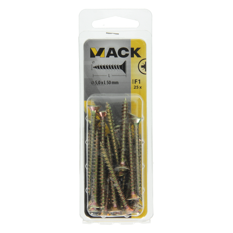 Mack 1017988 - spaanplaatschroef vz kop geelverz. 25st 5,0 x 50 mm | 5 stuks