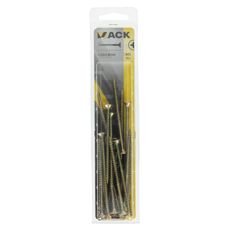 Mack 1017991 - spaanplaatschroef vz kop geelverz. 20st 5,0 x 80 mm | 5 stuks