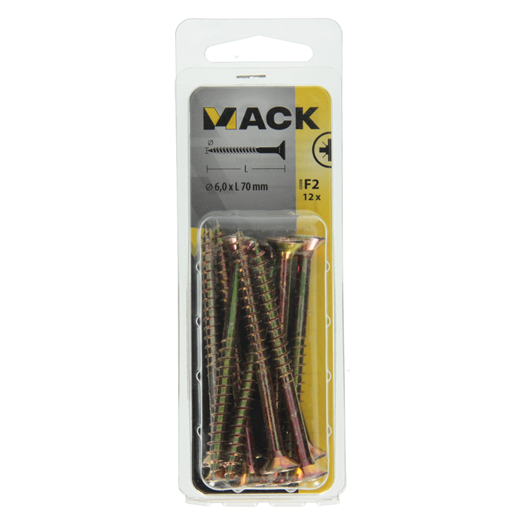 Mack 1017995 - spaanplaatschroef vz kop geelverz. 12st 6,0 x 70 mm | 5 stuks
