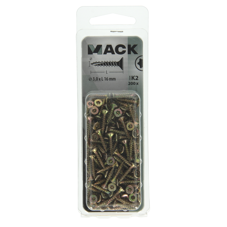 Mack 1018000 - spaanplschr.vzkop-zelfb. geelverz 200 st 3,0 x 16 mm | 5 stuks