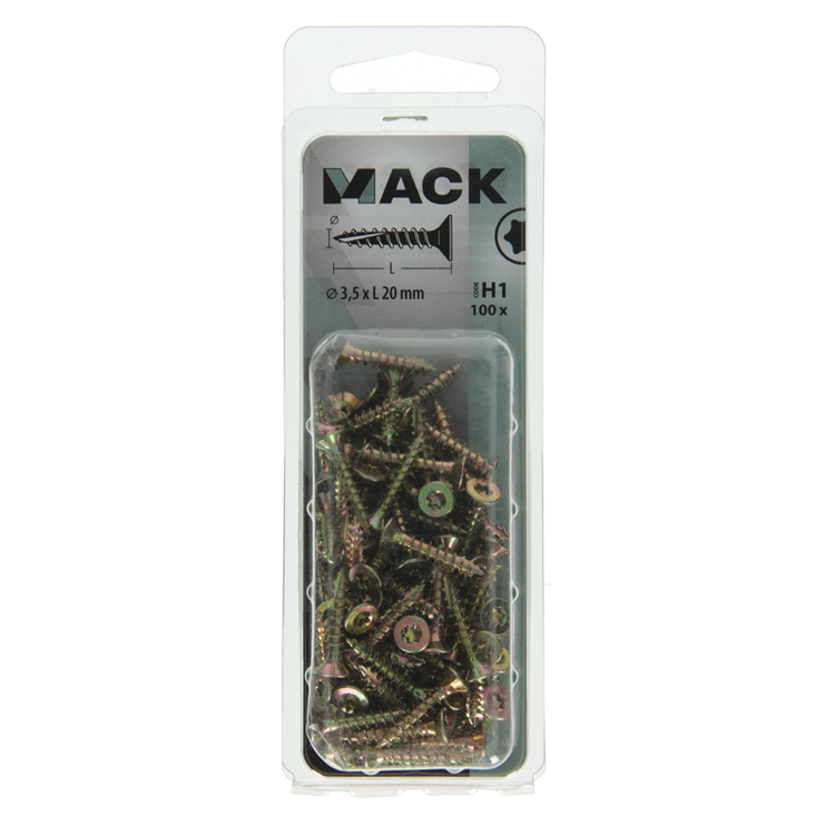 Mack 1018003 - spaanplschr.vzkop-zelfb. geelverz.100 st 3,5 x 20 mm | 5 stuks