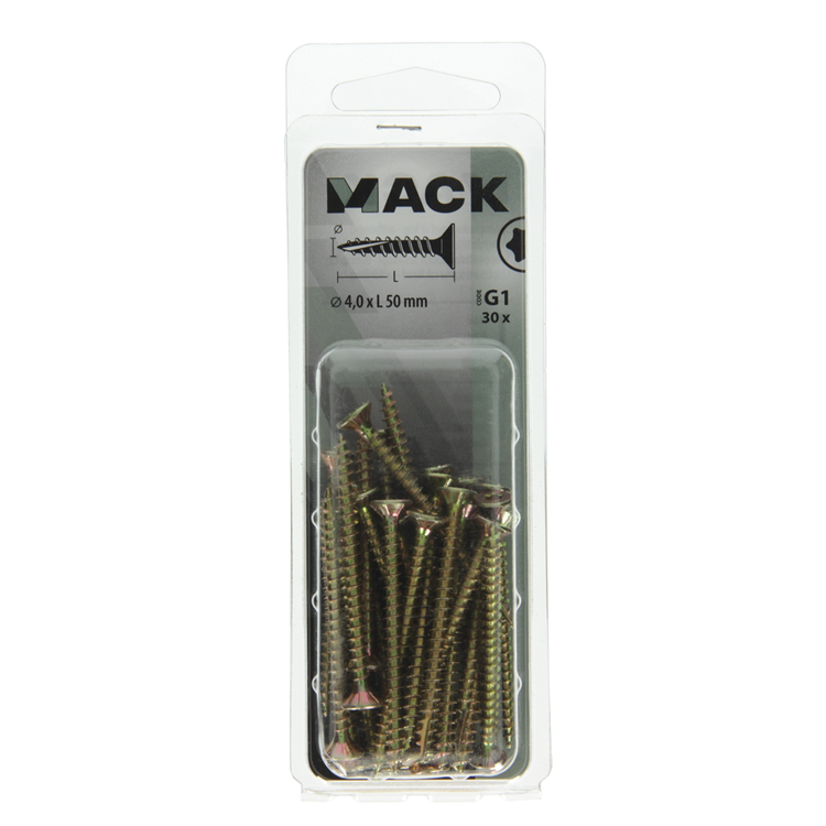 Mack 1018013 - spaanplschr.vzkop-zelfb. geelverz. 30 st 4,0 x 50 mm | 5 stuks