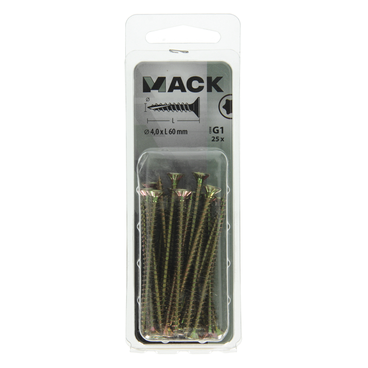 Mack 1018014 - spaanplschr.vzkop-zelfb. geelverz. 25 st 4,0 x 60 mm | 5 stuks