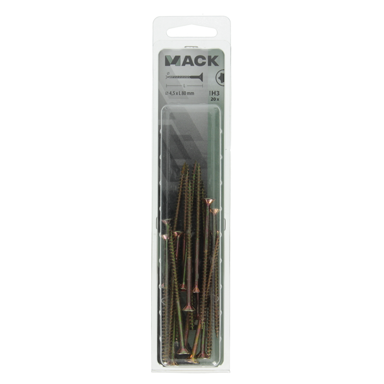 Mack 1018020 - spaanplschr.vzkop-zelfb. geelverz. 20 st 4,5 x 80 mm | 5 stuks