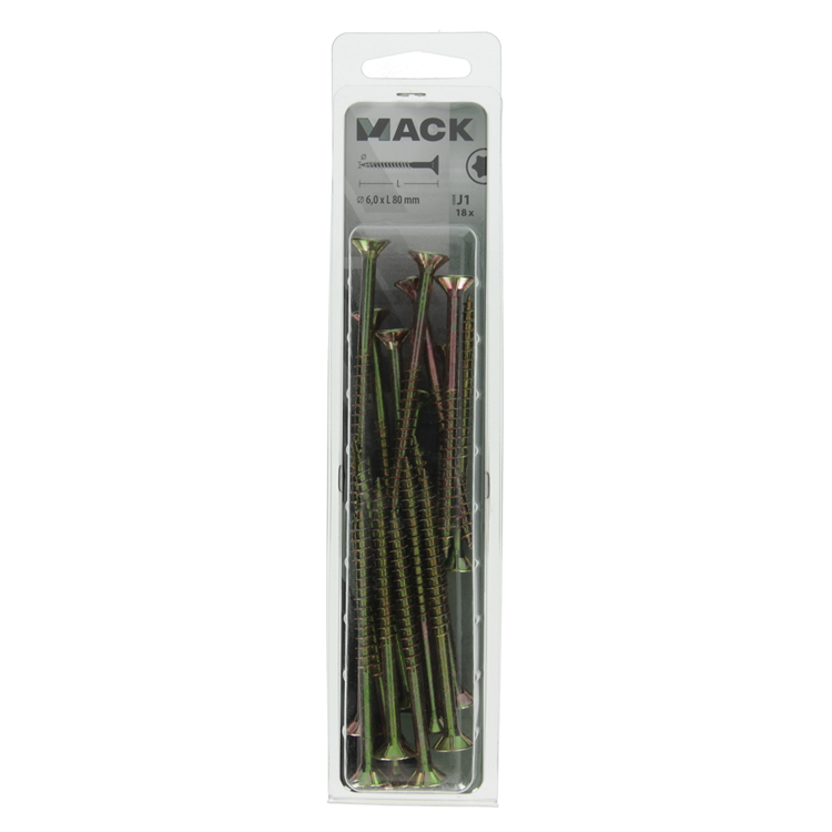 Mack 1018028 - spaanplschr.vzkop-zelfb. geelverz. 18 st 6,0 x 80 mm | 5 stuks