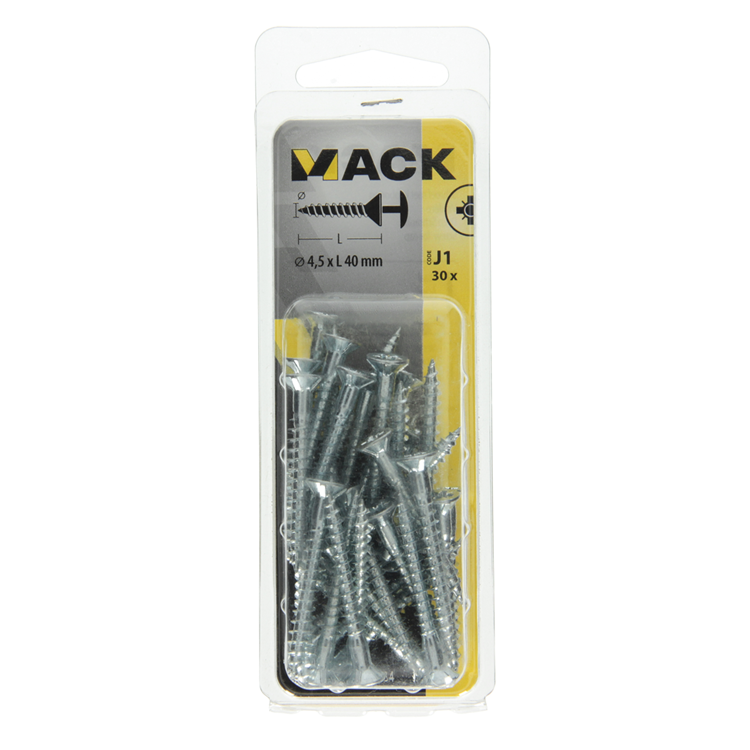 Mack 1018034 - schroef met kopboring staal verz. 30 st 4,5 x 40 mm | 5 stuks