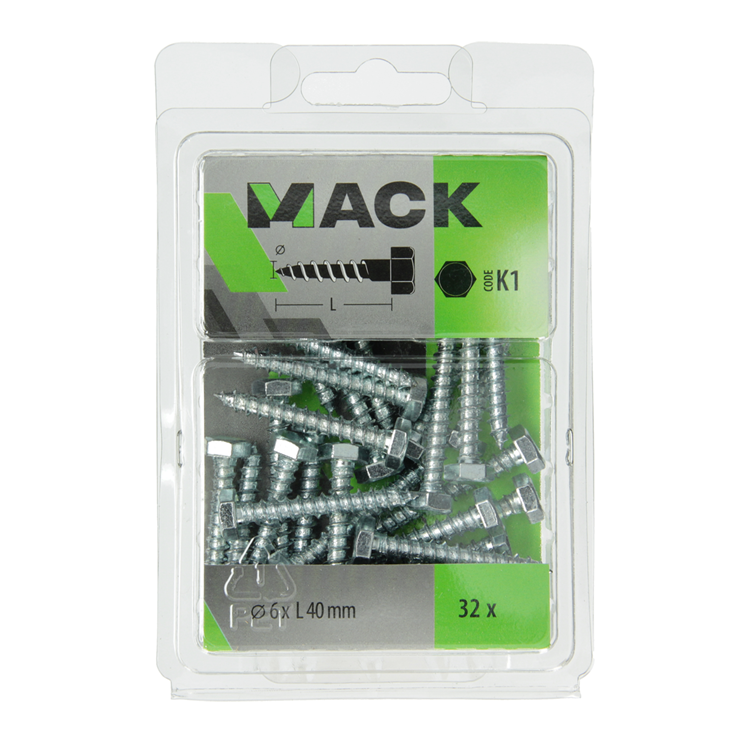 Mack 1018039 - houtdraadbout staal verzinkt 32 st 6 x 40 mm | 5 stuks