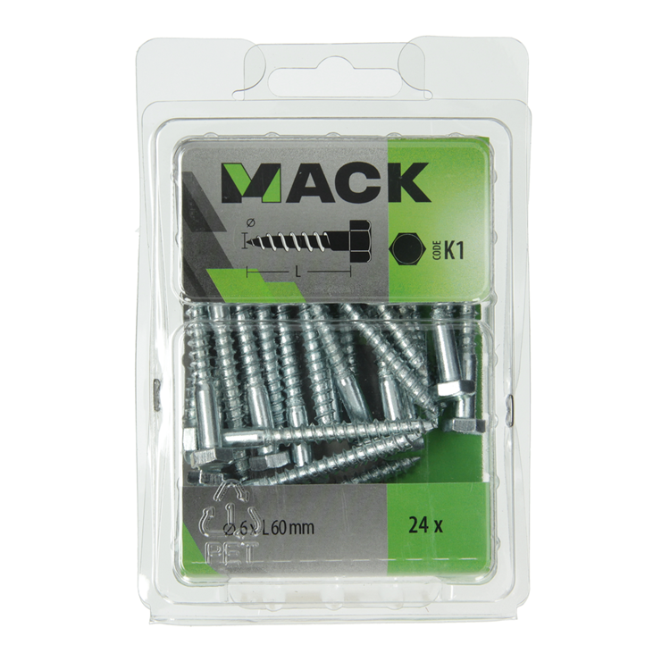 Mack 1018041 - houtdraadbout staal verzinkt 24 st 6 x 60 mm | 5 stuks