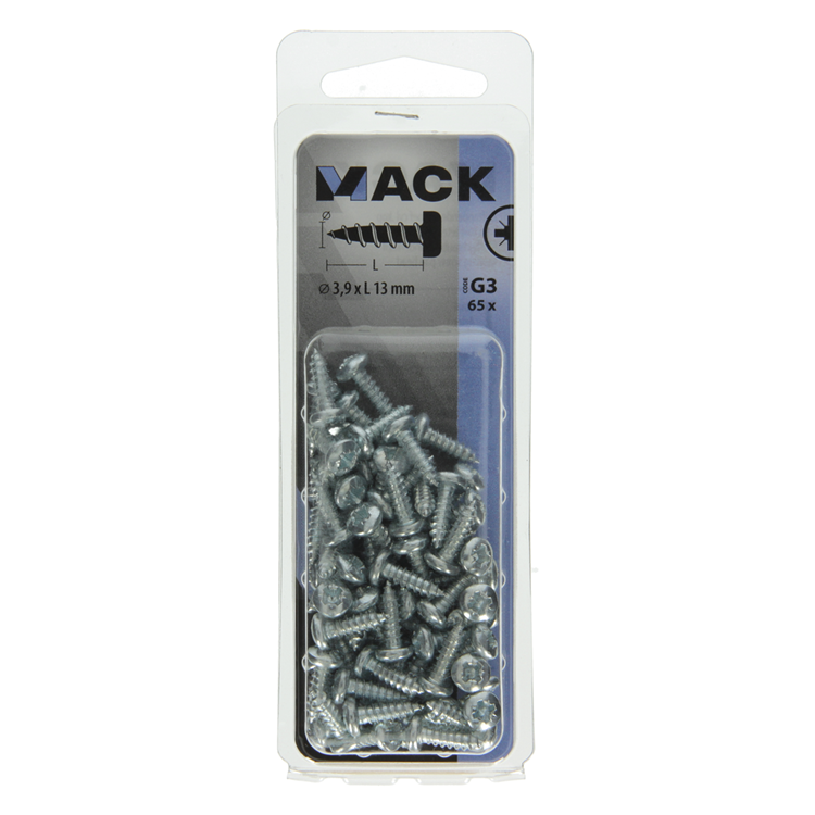 Mack 1018062 - zelftappende schroef cylkop verz. 65 st 3,9 x 13 mm | 10 stuks