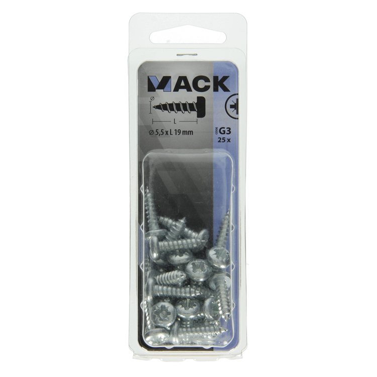 Mack 1018077 - zelftappende schroef cylkop verz. 25 st 5,5 x 19 mm | 5 stuks