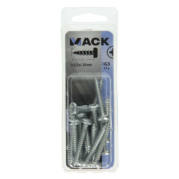 Mack 1018079 - zelftappende schroef cylkop verz. 17 st 5,5 x 38 mm | 5 stuks