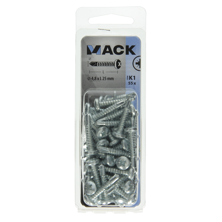 Mack 1018086 - zelfborende schroef cylkop verz 55st 4,8 x 25 mm | 5 stuks